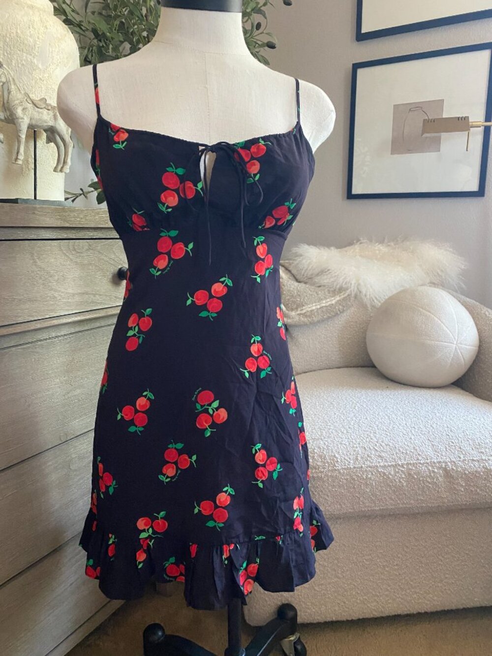 From Future | 100% Silk Cherry Print Mini Slip Dress
